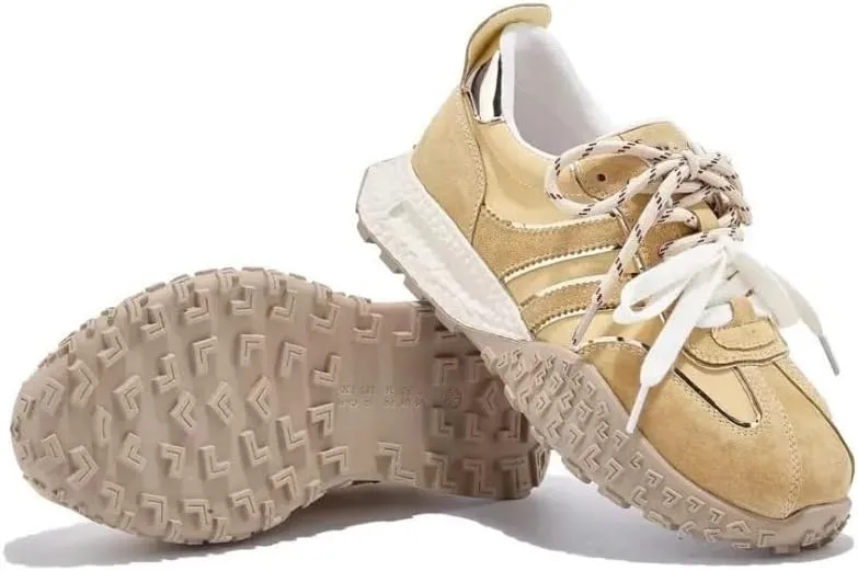 Dual Lace Retro Sneakers - Y2K Chunky Platform Cute Shoes for Women & Girls, Comfy Casual Trainers for City Walk, Campus Life, Beach Travel, Back to School, Harajuku Kawaii Minimalist Streetwear