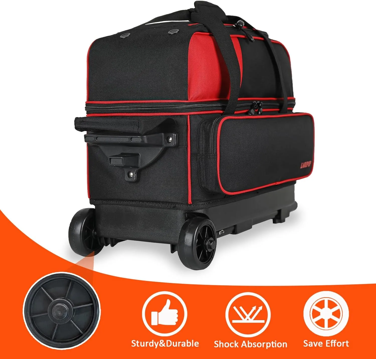 Dual Roller 2-Ball Bowling Bag, Featuring a Separate Large Shoe Compartment Capable, a 3-Section Telescopic Handle that Extends Up to 40"
