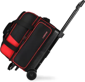 Dual Roller 2-Ball Bowling Bag, Featuring a Separate Large Shoe Compartment Capable, a 3-Section Telescopic Handle that Extends Up to 40"