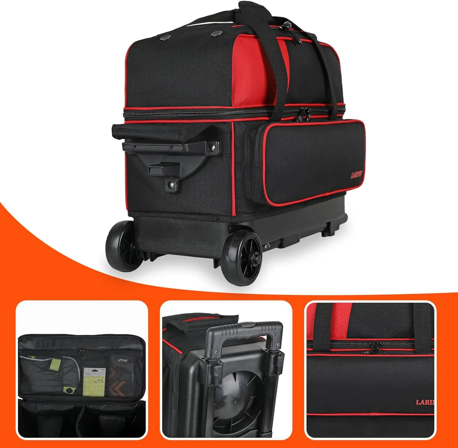 Dual Roller 2-Ball Bowling Bag, Featuring a Separate Large Shoe Compartment Capable, a 3-Section Telescopic Handle that Extends Up to 40"