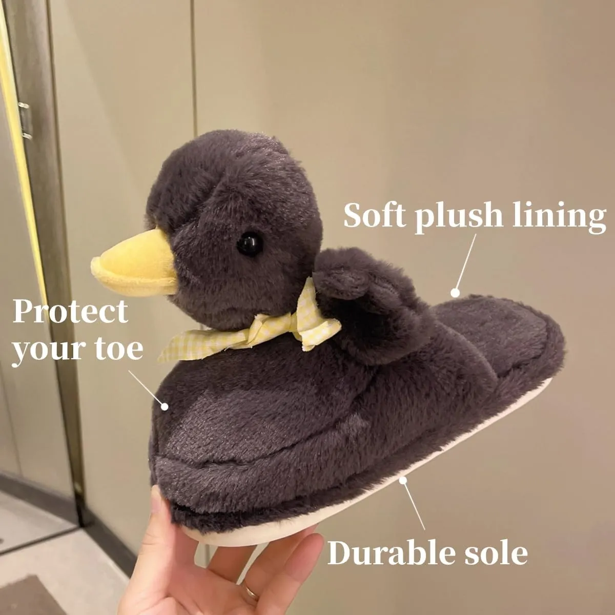 Duck Slippers for Women Fuzzy Animal Plush Slippers Winter Indoor House Slides Warm Fluffy Slipper for Men