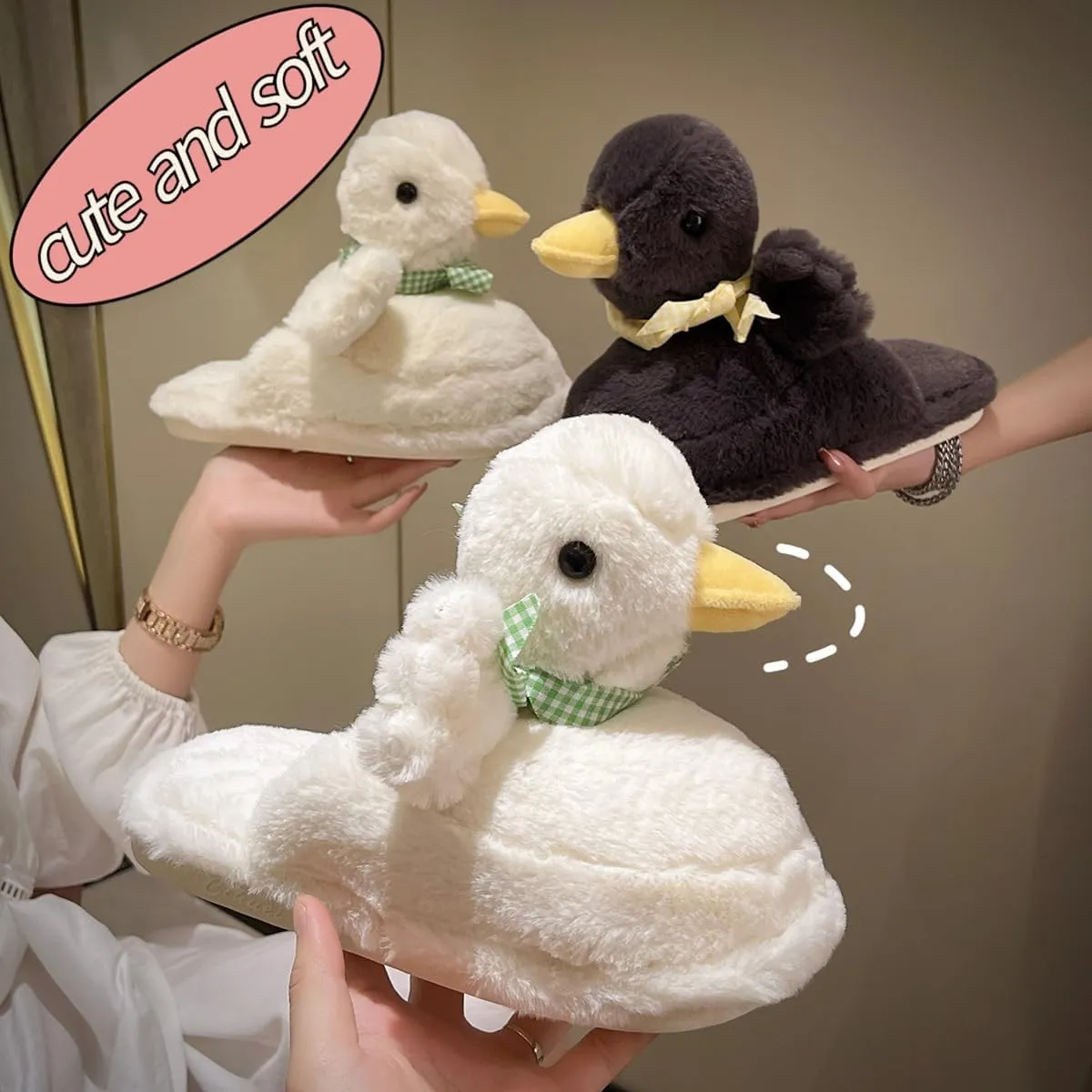 Duck Slippers for Women Fuzzy Animal Plush Slippers Winter Indoor House Slides Warm Fluffy Slipper for Men