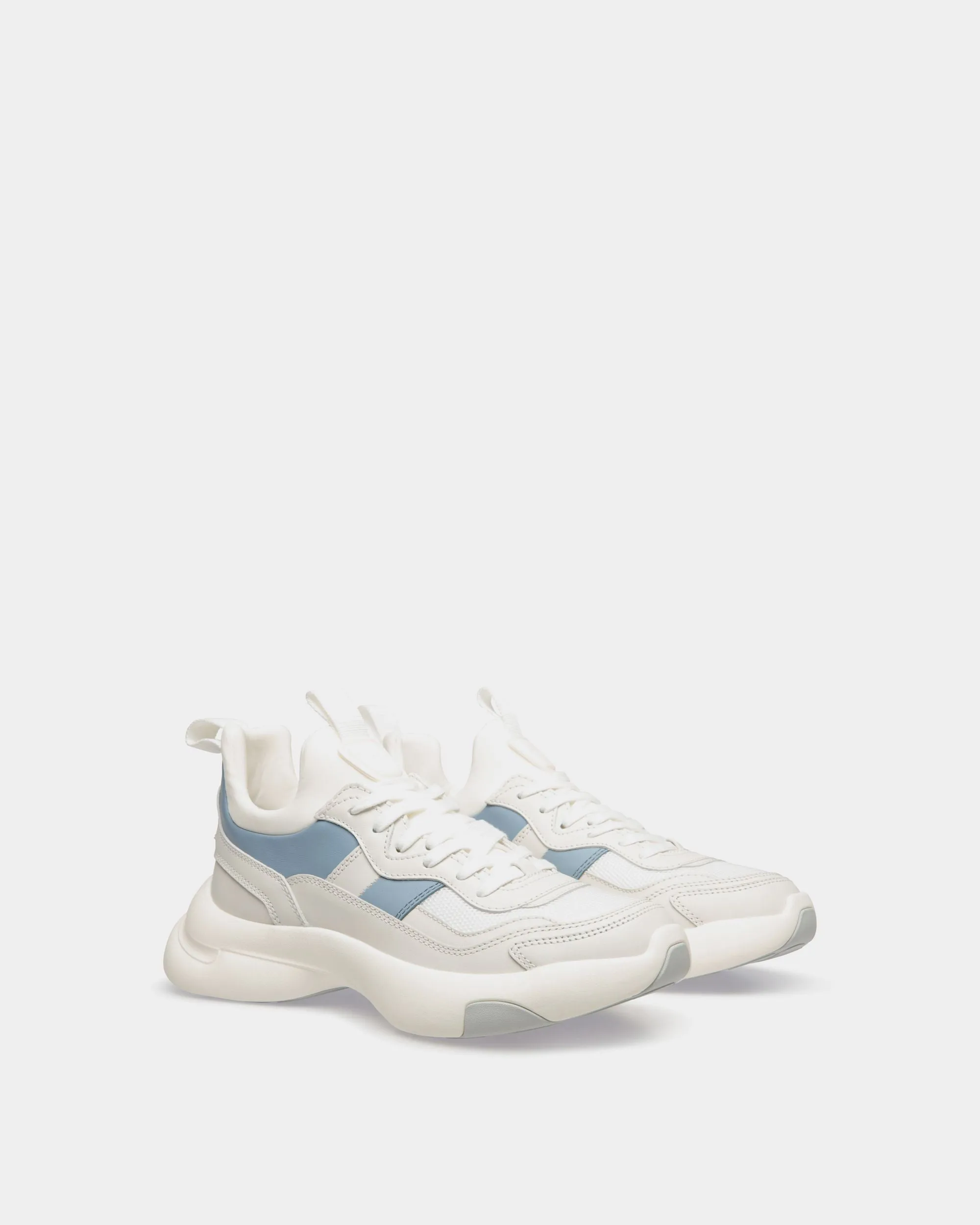 Dune Sneaker in White and Light Blue Leather
