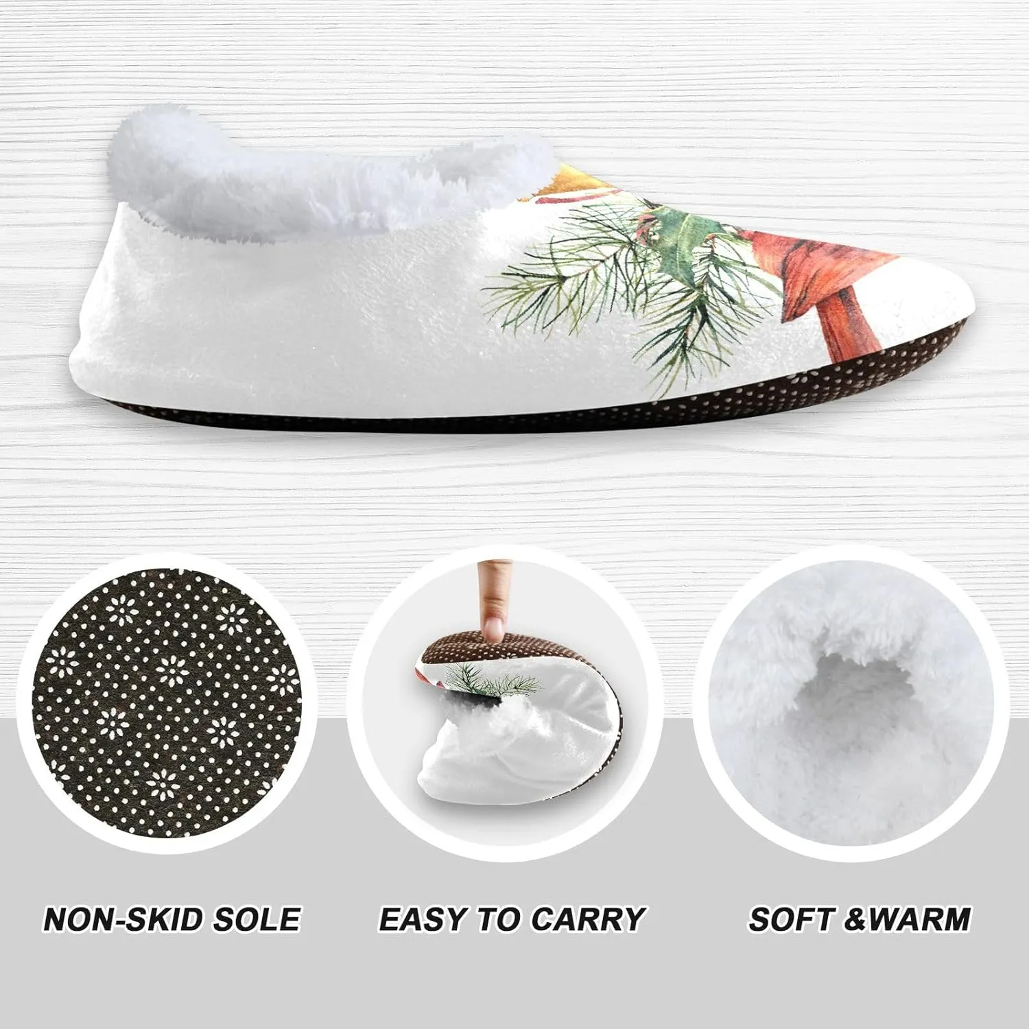Dussdil Christmas Cardinal Winter Home Winter Slippers Bird Bells Berry Spruce Spa Travel House Slipper Soft Memory Foam Slipper Non Slip for Women Men Hotel Bedroom Shoes Slippers M
