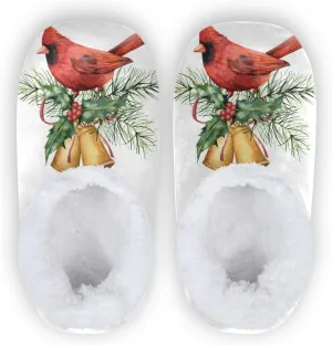 Dussdil Christmas Cardinal Winter Home Winter Slippers Bird Bells Berry Spruce Spa Travel House Slipper Soft Memory Foam Slipper Non Slip for Women Men Hotel Bedroom Shoes Slippers M