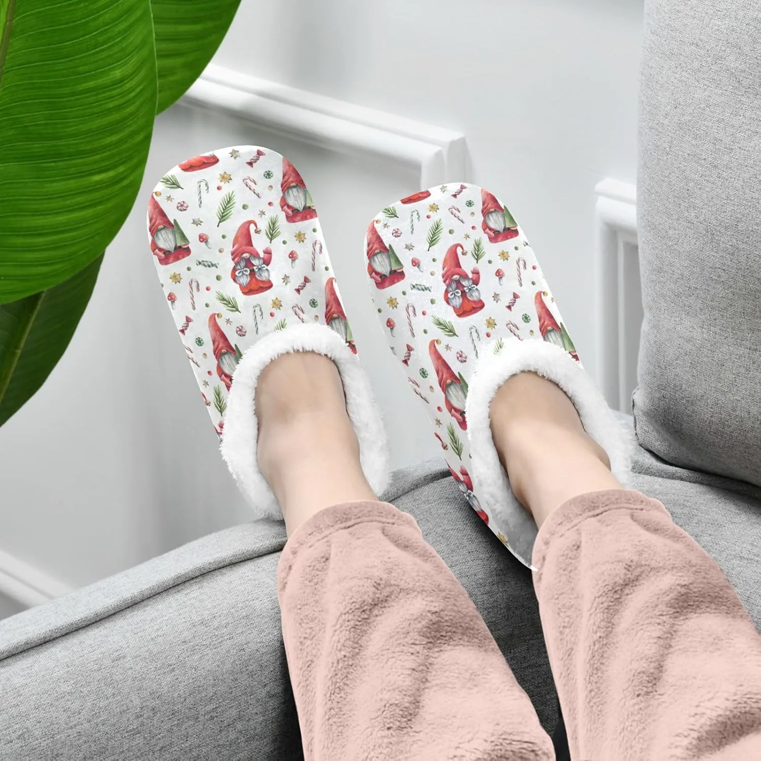 Dussdil Christmas Trees Gnomes Candy Canes Home Winter Slippers Spa Travel House Slipper Soft Memory Foam Slipper Non Slip for Hotel Bedroom Shoes Slippers M