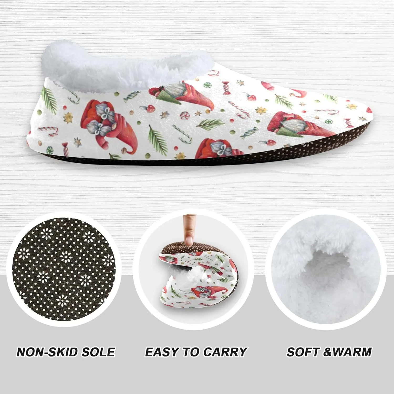 Dussdil Christmas Trees Gnomes Candy Canes Home Winter Slippers Spa Travel House Slipper Soft Memory Foam Slipper Non Slip for Hotel Bedroom Shoes Slippers M
