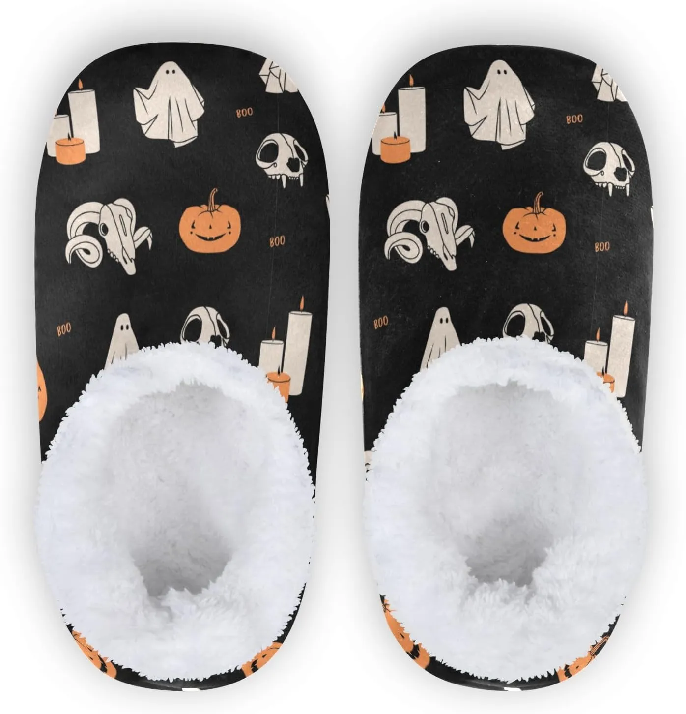 Dussdil Ghosts Pumpkins Candles Skulls Home Winter Slippers Spa Travel House Slipper Soft Memory Foam Slipper Non Slip for Women Men Hotel Bedroom Shoes Slippers M