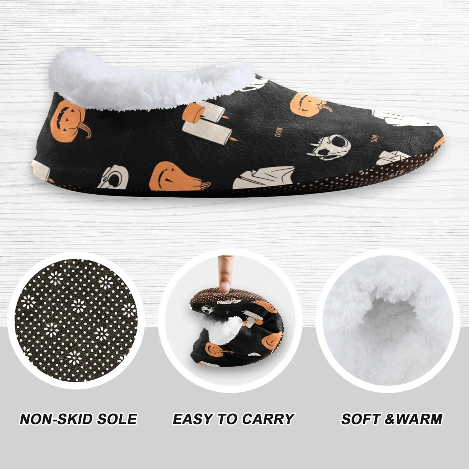 Dussdil Ghosts Pumpkins Candles Skulls Home Winter Slippers Spa Travel House Slipper Soft Memory Foam Slipper Non Slip for Women Men Hotel Bedroom Shoes Slippers M
