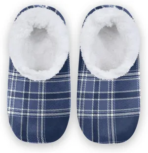 Dussdil Indigo Blue Tartan Plaid Spa Winter Slippers Home Travel House Slipper Soft Memory Foam Slipper Non Slip for Women Men Hotel Bedroom Shoes Slippers M