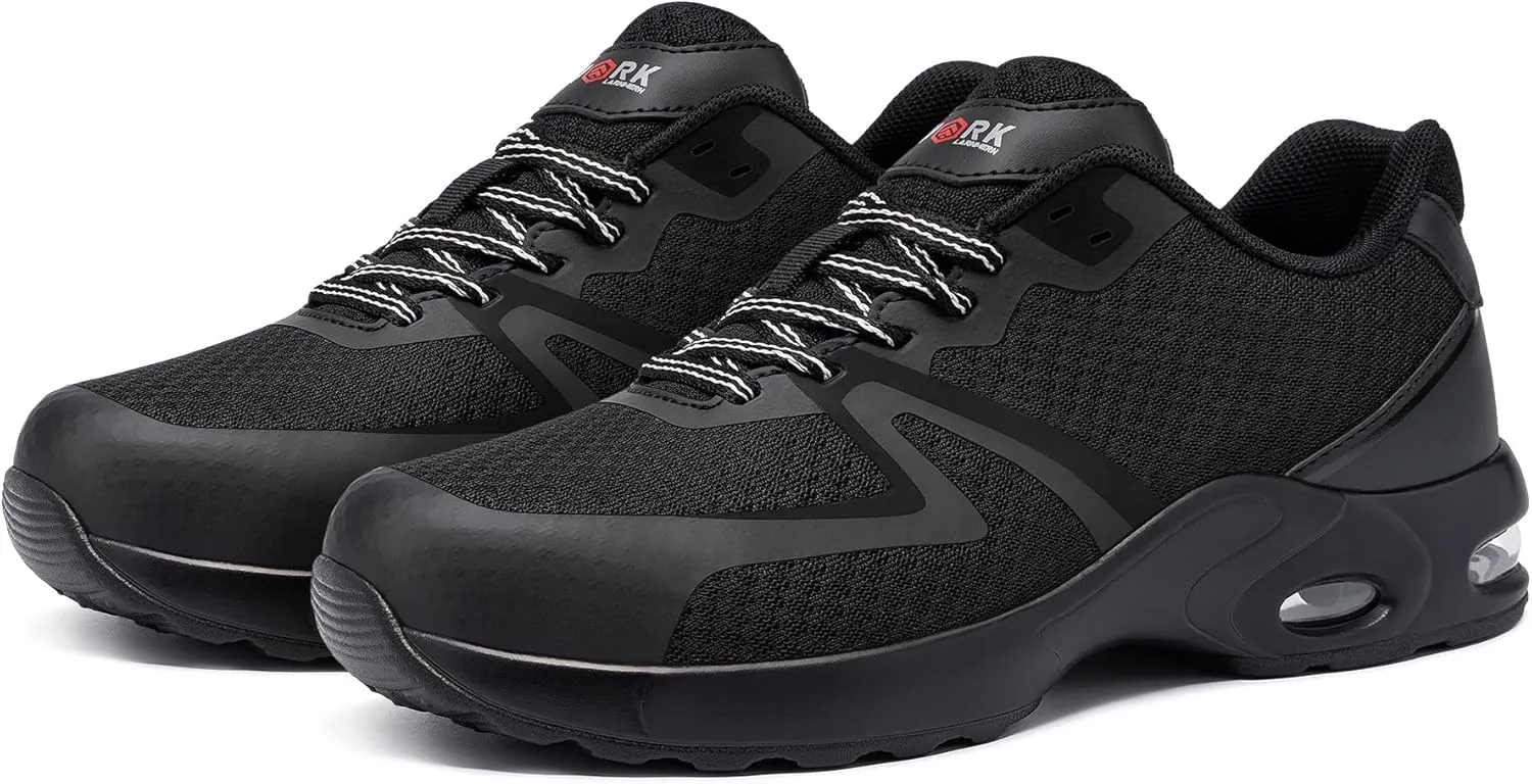 DYKHMILY Steel Toe Shoes for Men Air Cushion Safety Shoe Pull On Comfortable Work Breathable Lightweight Tennis Sneakers