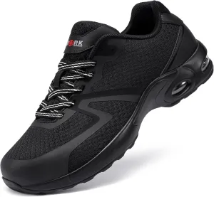 DYKHMILY Steel Toe Shoes for Men Air Cushion Safety Shoe Pull On Comfortable Work Breathable Lightweight Tennis Sneakers