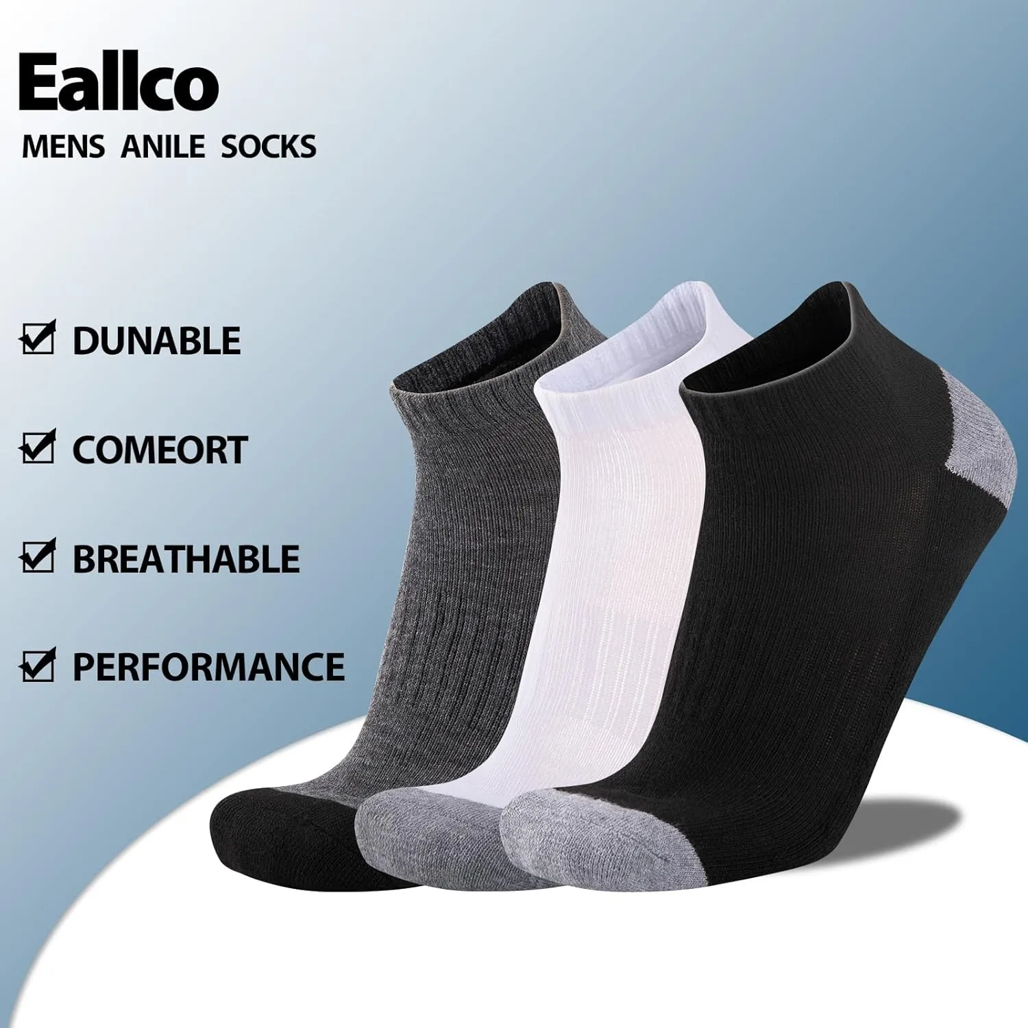 eallco 10 Pairs Mens Ankle Socks Low Cut Socks for Men Athletic Socks Breathable Cushioned