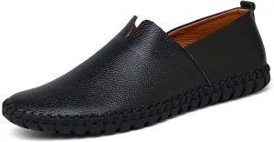 Easy to Put and Remove Loafer Shoes for Men Cowhide Stitching Details Round Toe Comfortable Resistant Flexible Driving Slip On for All Occasions