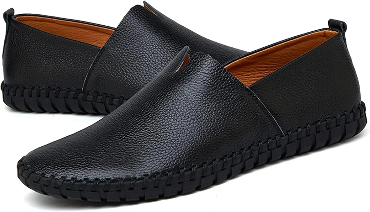 Easy to Put and Remove Loafer Shoes for Men Cowhide Stitching Details Round Toe Comfortable Resistant Flexible Driving Slip On for All Occasions
