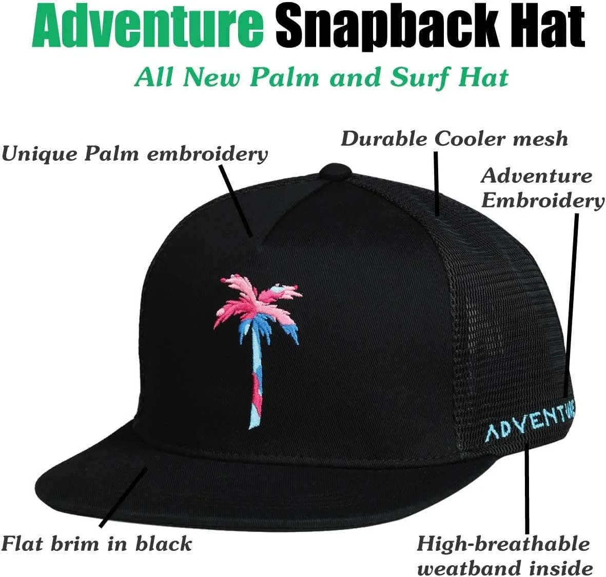 EDTREK Adventure Snapback Hat - Surf Hat - Beach Hat - Hiking Trucker Hat - Flying High Hat