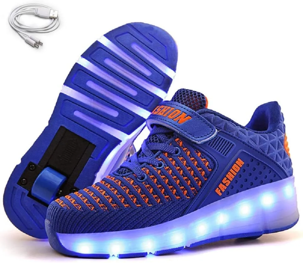Ehauuo Kids Single Wheels Shoes with Lights Rechargeable Roller Skates Retractable LED Flashing Sneakers Wheels Shoes for Unisex Girls Boys Beginners Gift