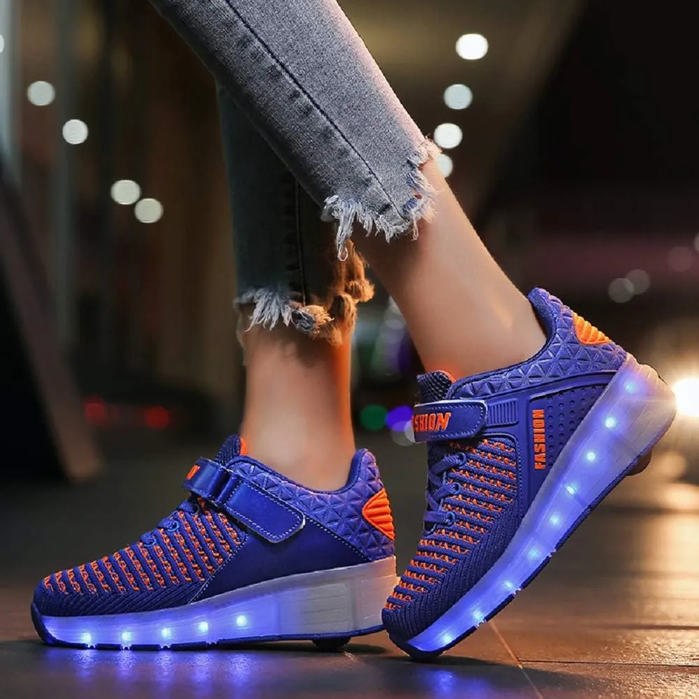 Ehauuo Kids Single Wheels Shoes with Lights Rechargeable Roller Skates Retractable LED Flashing Sneakers Wheels Shoes for Unisex Girls Boys Beginners Gift