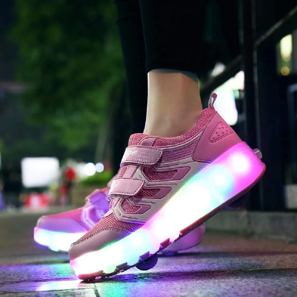 Ehauuo Unisex Roller Shoes Kids Sparkling Wheels Shoes Girls Light up Roller Skates Sneakers Boys Rechargeable Flashing Sneakers for Gift