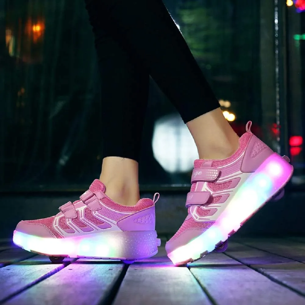 Ehauuo Unisex Roller Shoes Kids Sparkling Wheels Shoes Girls Light up Roller Skates Sneakers Boys Rechargeable Flashing Sneakers for Gift