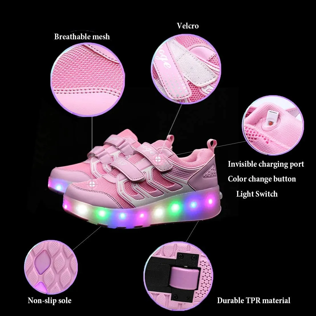 Ehauuo Unisex Roller Shoes Kids Sparkling Wheels Shoes Girls Light up Roller Skates Sneakers Boys Rechargeable Flashing Sneakers for Gift