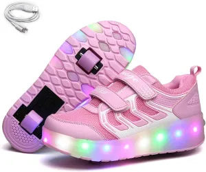 Ehauuo Unisex Roller Shoes Kids Sparkling Wheels Shoes Girls Light up Roller Skates Sneakers Boys Rechargeable Flashing Sneakers for Gift