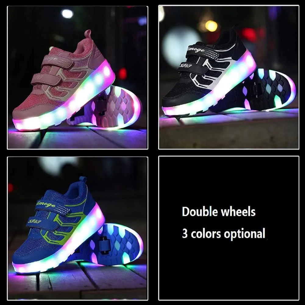Ehauuo Unisex Roller Shoes Kids Sparkling Wheels Shoes Girls Light up Roller Skates Sneakers Boys Rechargeable Flashing Sneakers for Gift