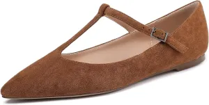Eldof Women's Pointed Flat Pumps, T-Strap Flat Pumps, Comfortable Flat for The Office Wedding and Dress