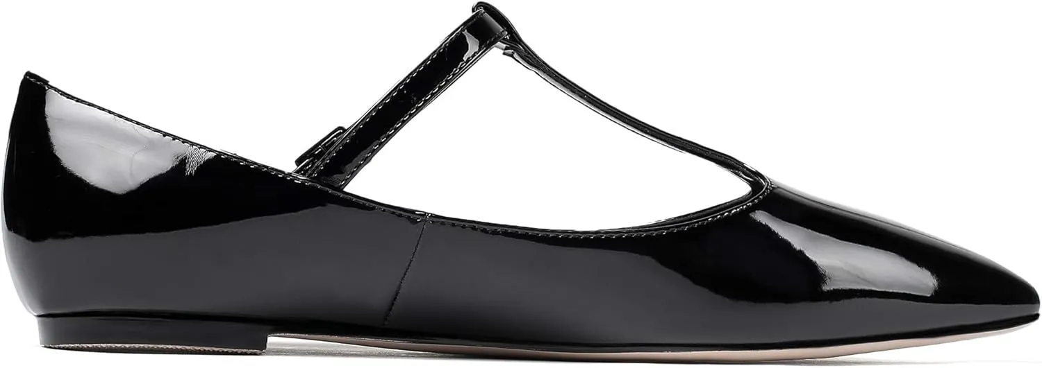 Eldof Women's Pointed Flat Pumps, T-Strap Flat Pumps, Comfortable Flat for The Office Wedding and Dress