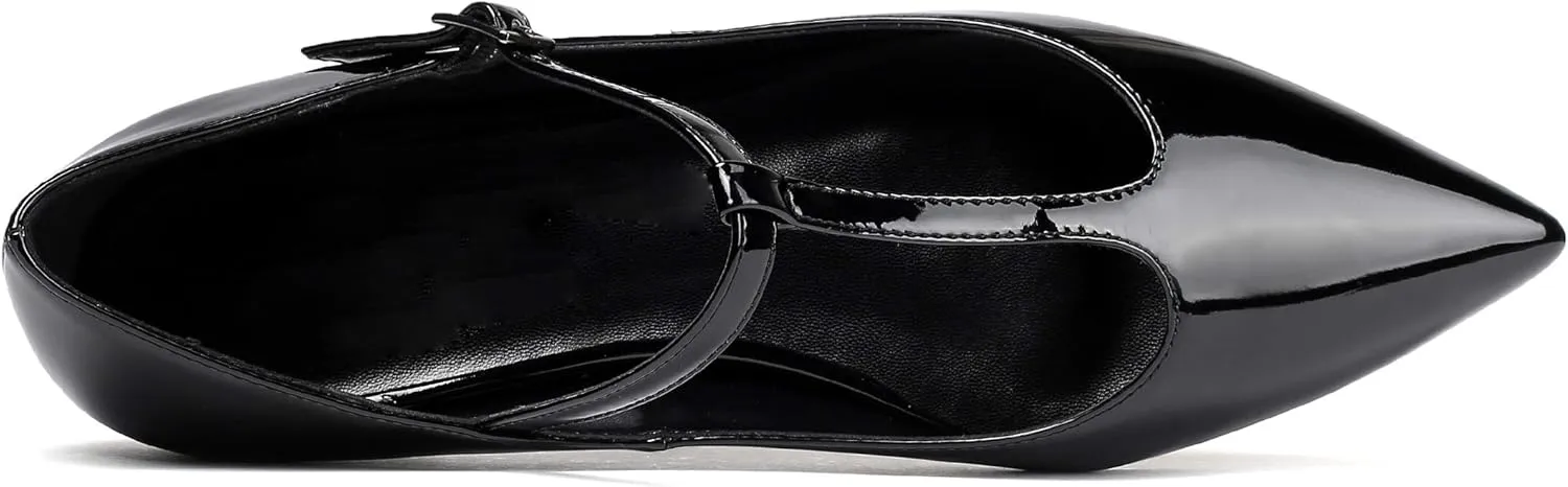 Eldof Women's Pointed Flat Pumps, T-Strap Flat Pumps, Comfortable Flat for The Office Wedding and Dress