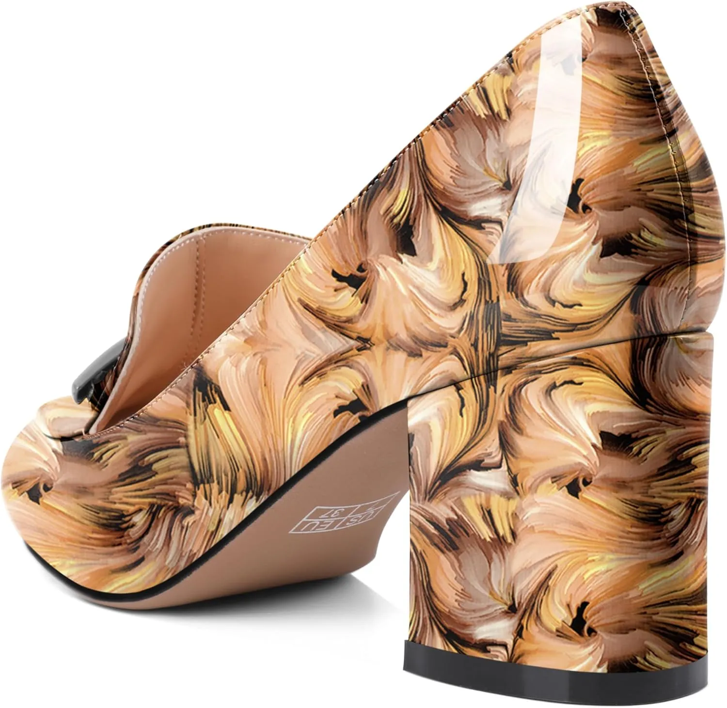 Eldof Women's Pumps Block Heel Round Toe Slip On Chunky Loafer Heel Dress Shoes Pumps for Women 2.5 Inches