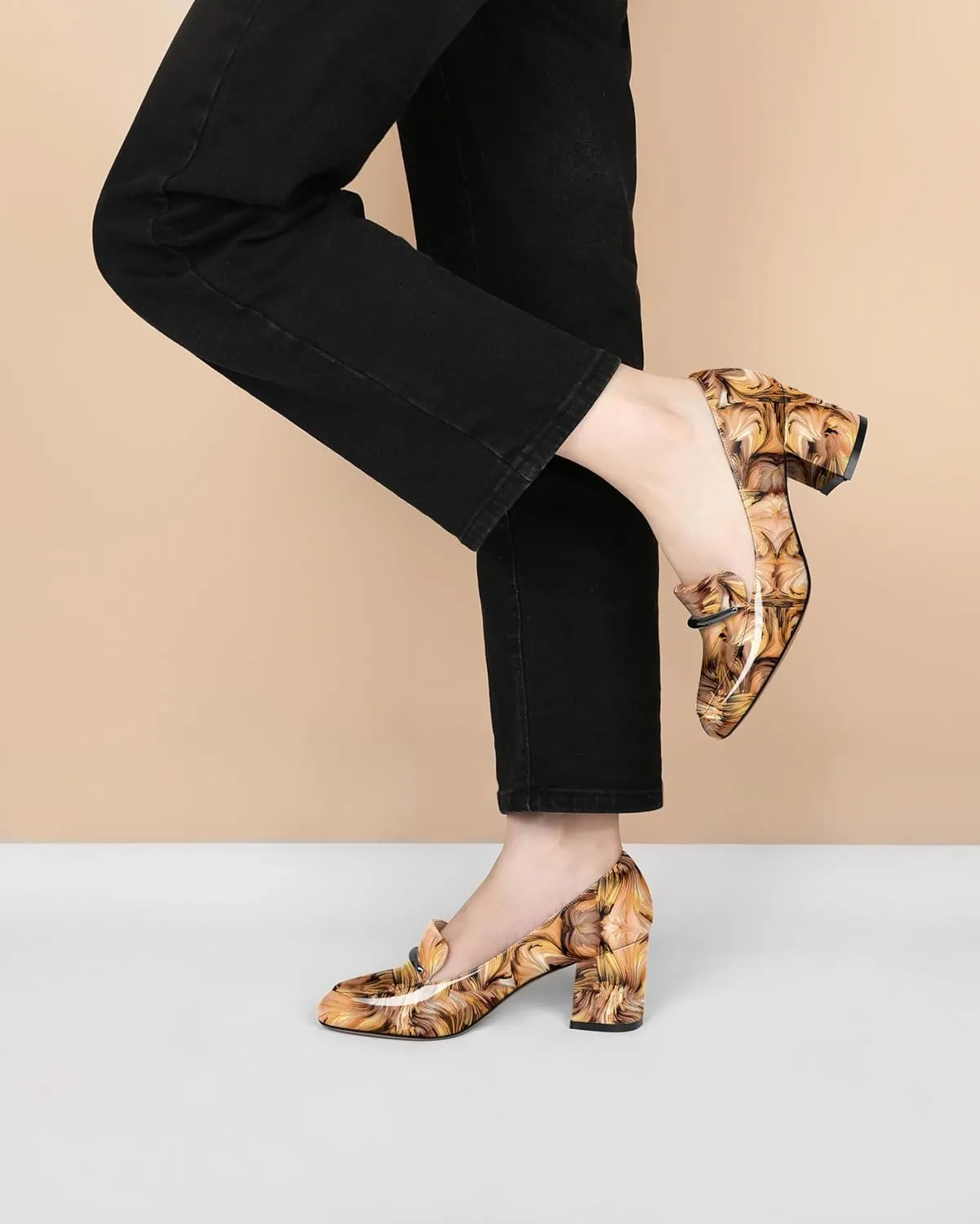 Eldof Women's Pumps Block Heel Round Toe Slip On Chunky Loafer Heel Dress Shoes Pumps for Women 2.5 Inches