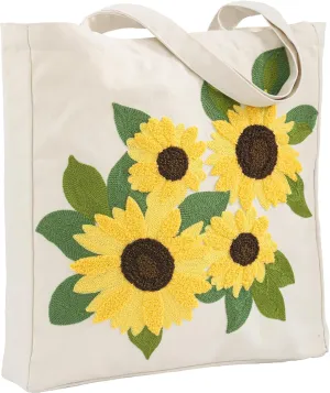 Embroidery Canvas Tote Bag for Women Reusable Cotton Shoulder Bag for Shopping Grocery Beach Book Gift Gym