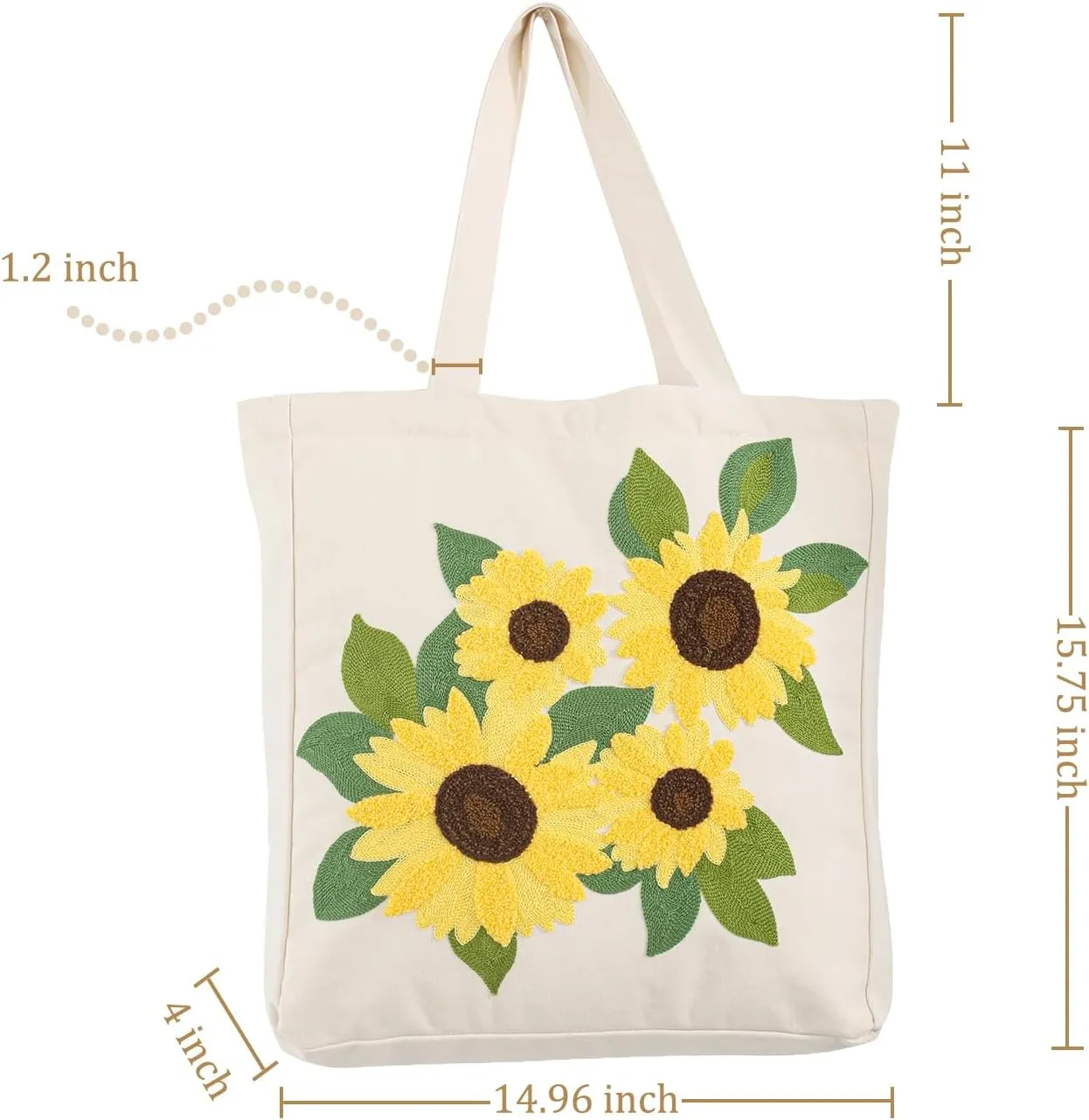 Embroidery Canvas Tote Bag for Women Reusable Cotton Shoulder Bag for Shopping Grocery Beach Book Gift Gym