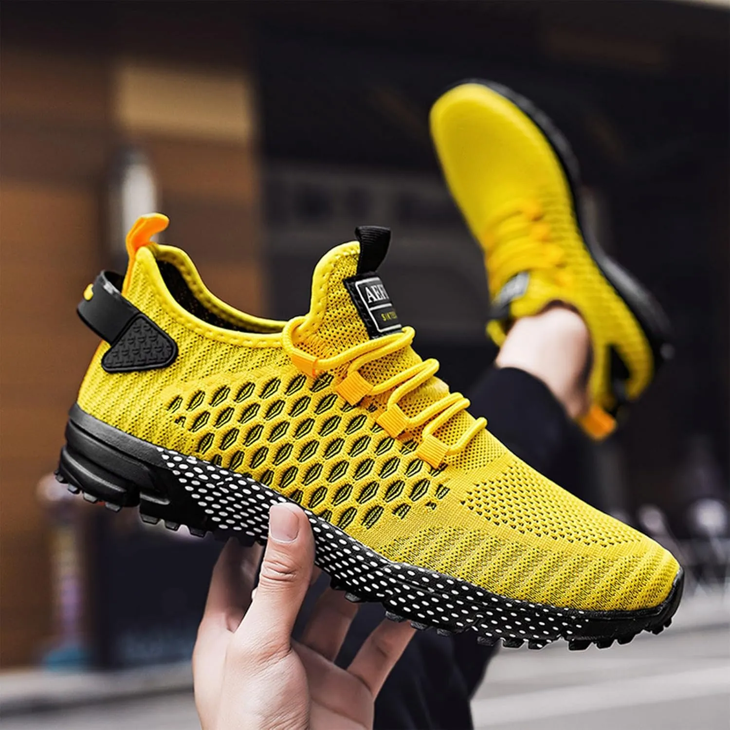 Ephirebra Men's Knitted Mesh Flat Sneakers Slip-On Lace Up Causal Low Top Walking Shoes Outdoor Trainer Comfortable Non-Slip Sport Shoes