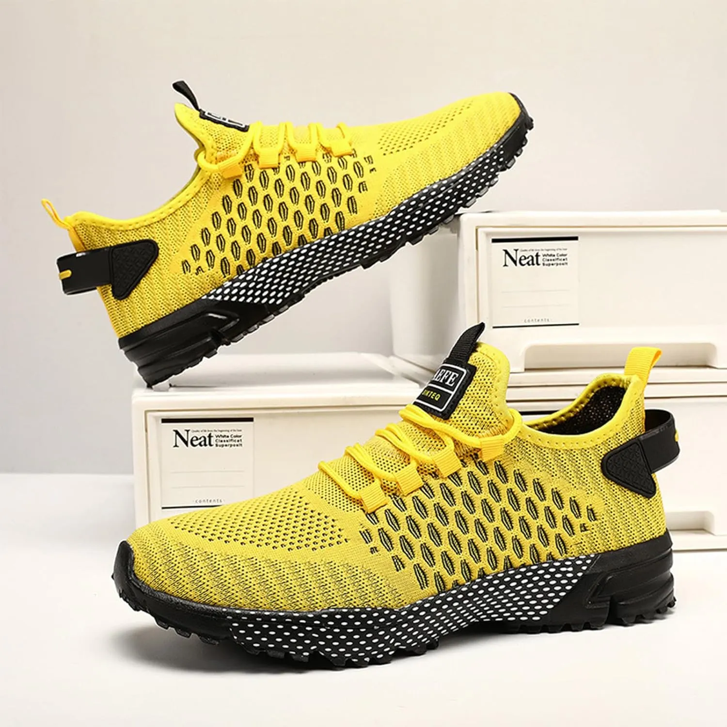 Ephirebra Men's Knitted Mesh Flat Sneakers Slip-On Lace Up Causal Low Top Walking Shoes Outdoor Trainer Comfortable Non-Slip Sport Shoes