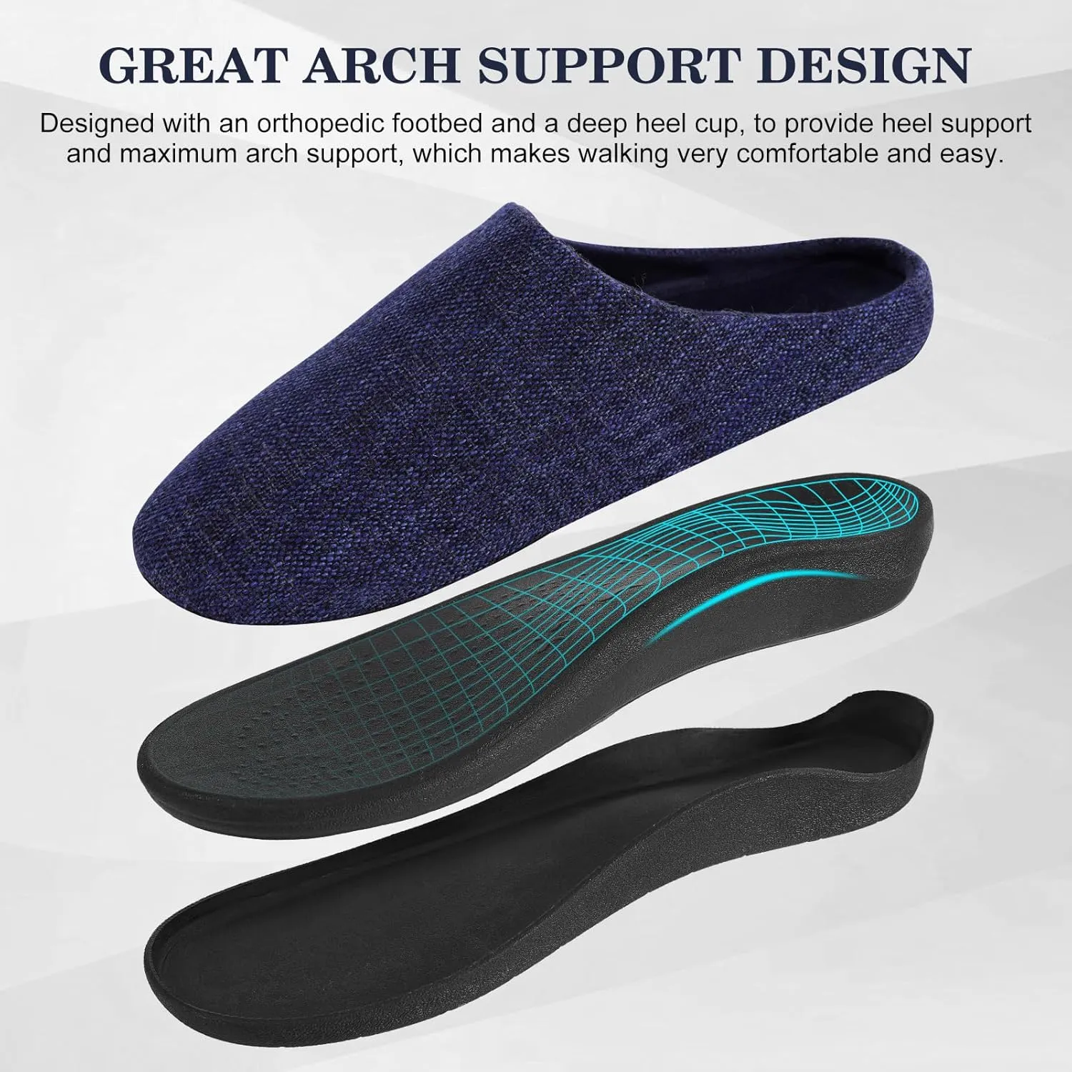 ERGOfoot Orthotic Slippers with Arch Support for Plantar Fasciitis Pain Relief, Comfortable Orthopedic Clog House Shoes with Indoor Outdoor Anti-Skid Rubber Sole