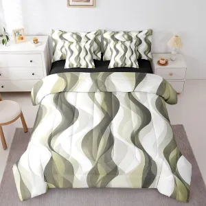 Erosebridal 7Pcs Dark Yellow Modern Abstract Comforter Set King,Graffiti Geometric Striped Bed in A Bag,Contemporary Geometry Watercolor Lines Quilt Set with Pillowcases,Mid Century Art Bedding
