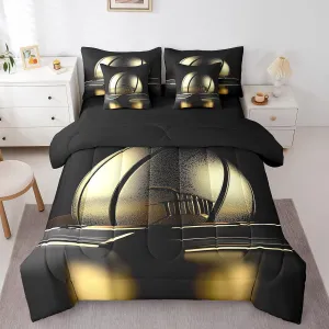 Erosebridal Boys Teens 7-Piece Comforter Set Twin Size,Gold Basketball Bed in A Bag with Flat Sheet and Fitted Sheet,3D Ball Game Court Style Bedding Set with 2 Pillowcases & 2 Throw Pillow Covers