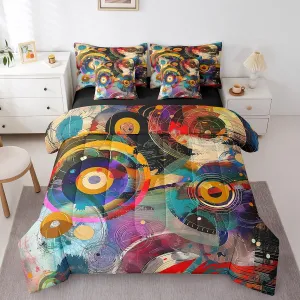 Erosebridal Music Recordings 7 Piece Bedding Set King Size,Vintage 70s 80s Bed in a Bag,Vinyl Records Bed Set Includes Comforter, Sheet Set, Pillowcases & Pillow Covers All Season Bedroom Decor