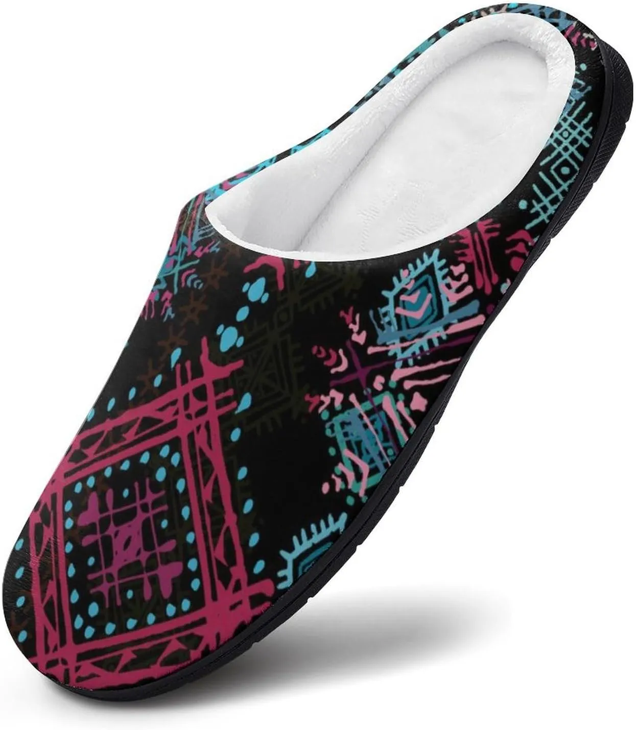 Ethnic Boho Pattern Cotton Slippers with Non Slip Rubber Soles Winter House Shoes Washable for Indoor Outdoor