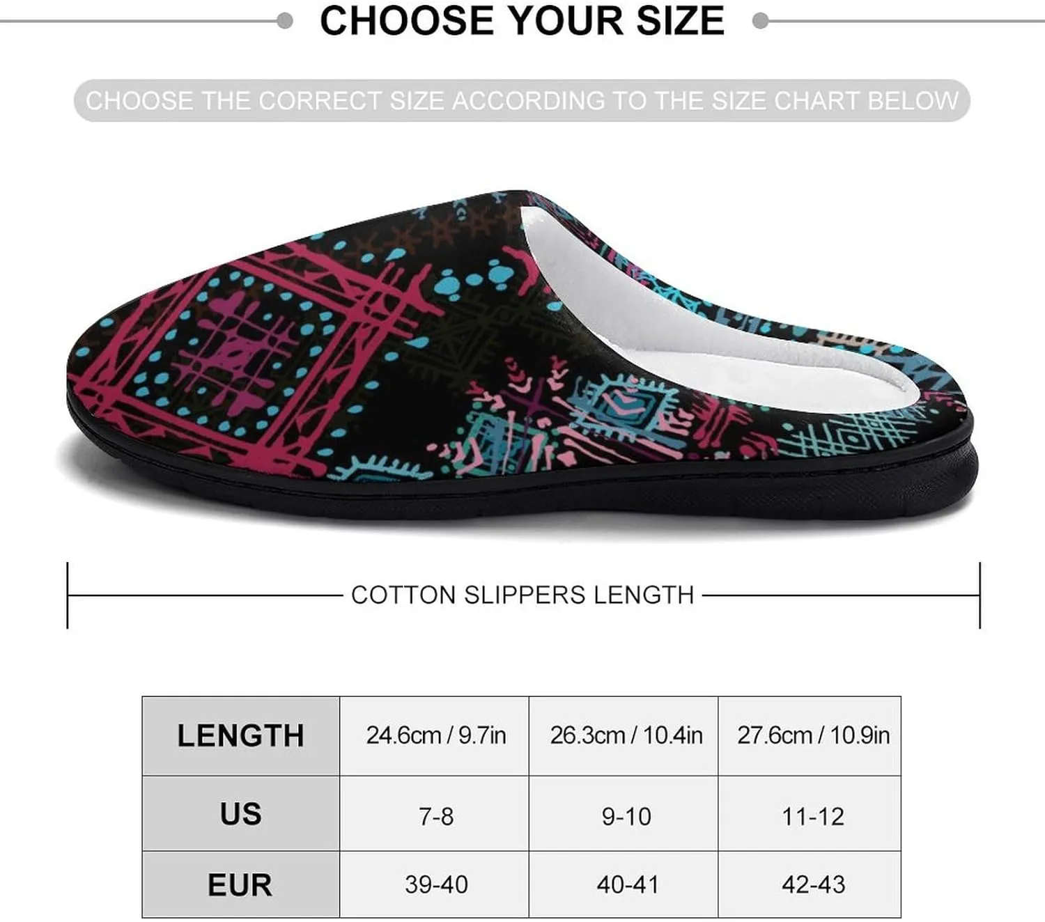 Ethnic Boho Pattern Cotton Slippers with Non Slip Rubber Soles Winter House Shoes Washable for Indoor Outdoor