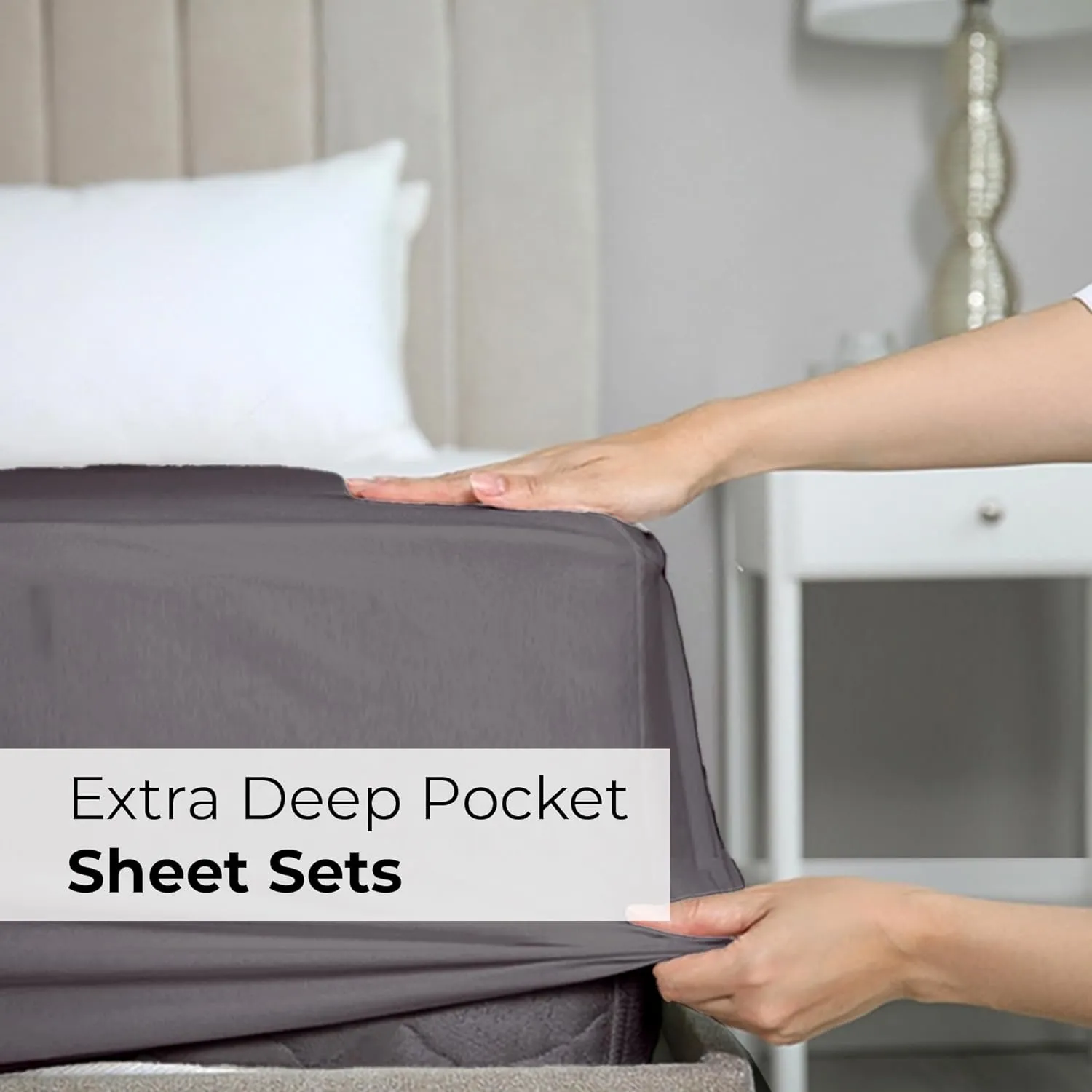 Extra Deep Pocket Twin Sheets - 3 Piece Breathable & Cooling Bed Sheets - Hotel Luxury Bed Sheet Set - Soft, Wrinkle Free & Comfy - Easily Fits Extra Deep Mattresses - Deep Pocket Dark Grey Sheets Set