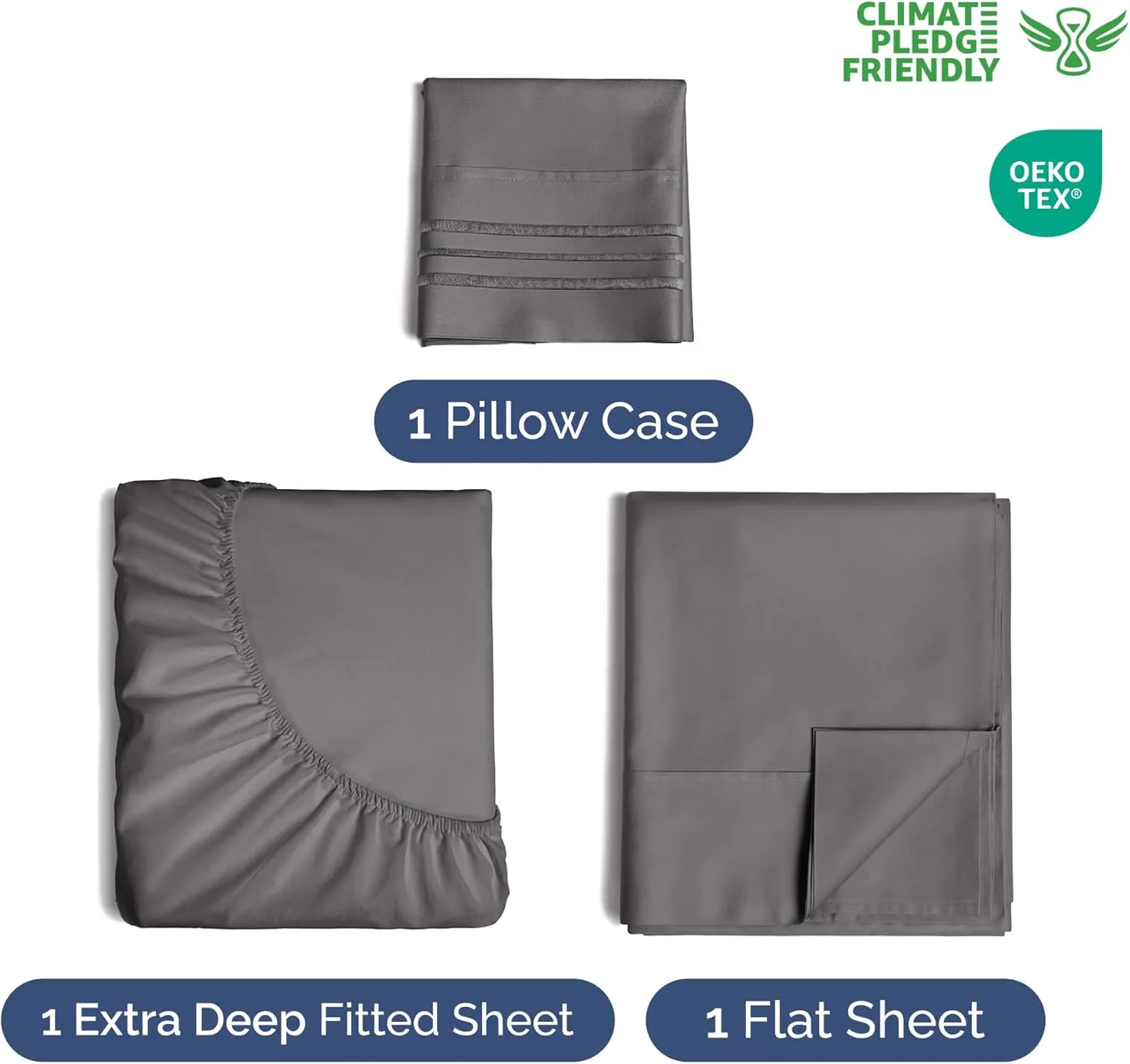 Extra Deep Pocket Twin Sheets - 3 Piece Breathable & Cooling Bed Sheets - Hotel Luxury Bed Sheet Set - Soft, Wrinkle Free & Comfy - Easily Fits Extra Deep Mattresses - Deep Pocket Dark Grey Sheets Set
