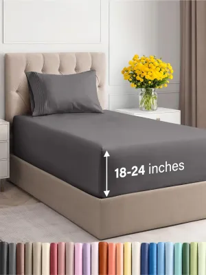 Extra Deep Pocket Twin Sheets - 3 Piece Breathable & Cooling Bed Sheets - Hotel Luxury Bed Sheet Set - Soft, Wrinkle Free & Comfy - Easily Fits Extra Deep Mattresses - Deep Pocket Dark Grey Sheets Set