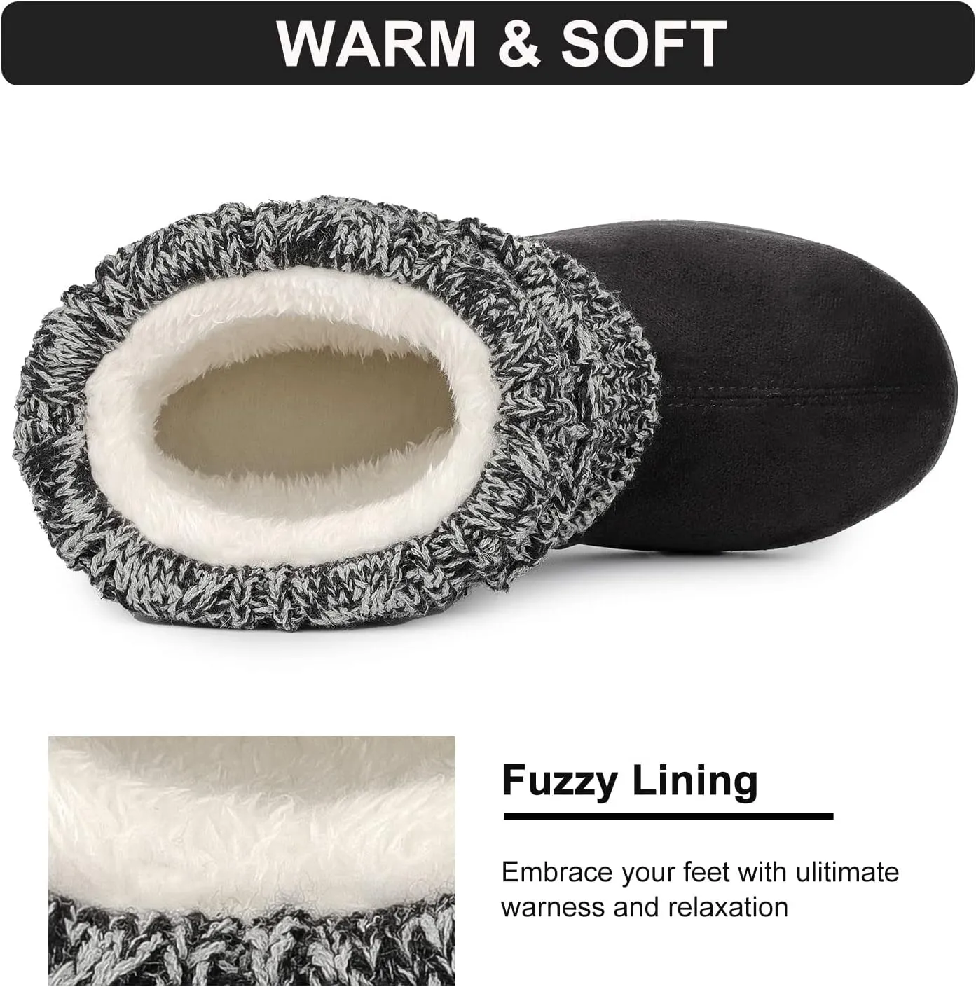 FamilyFairy Women's Woolen Yarn Knit Bootie Slippers Comfy Warm Plush Fleece Memory Foam House Shoes for Indoor Outdoor