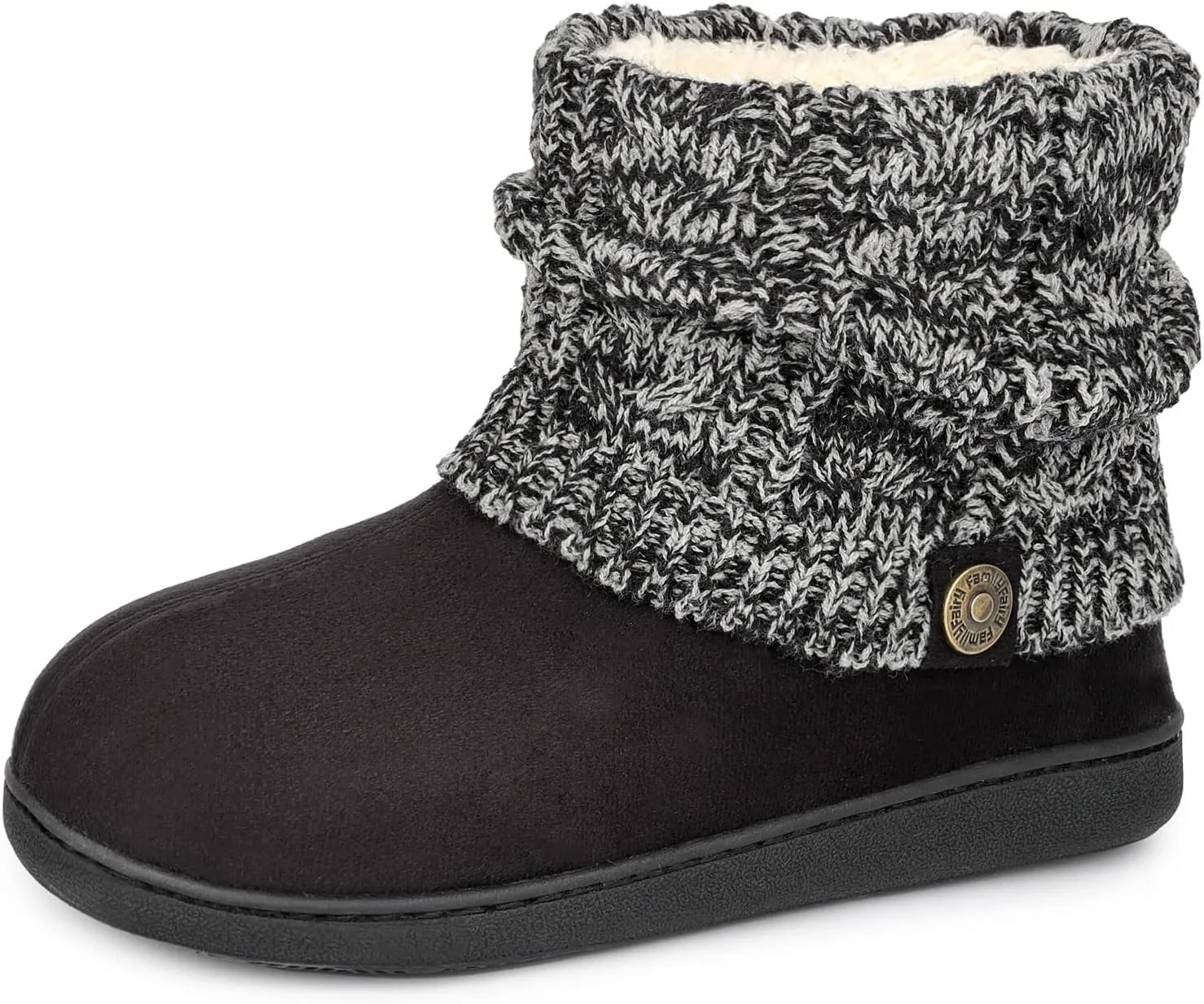 FamilyFairy Women's Woolen Yarn Knit Bootie Slippers Comfy Warm Plush Fleece Memory Foam House Shoes for Indoor Outdoor