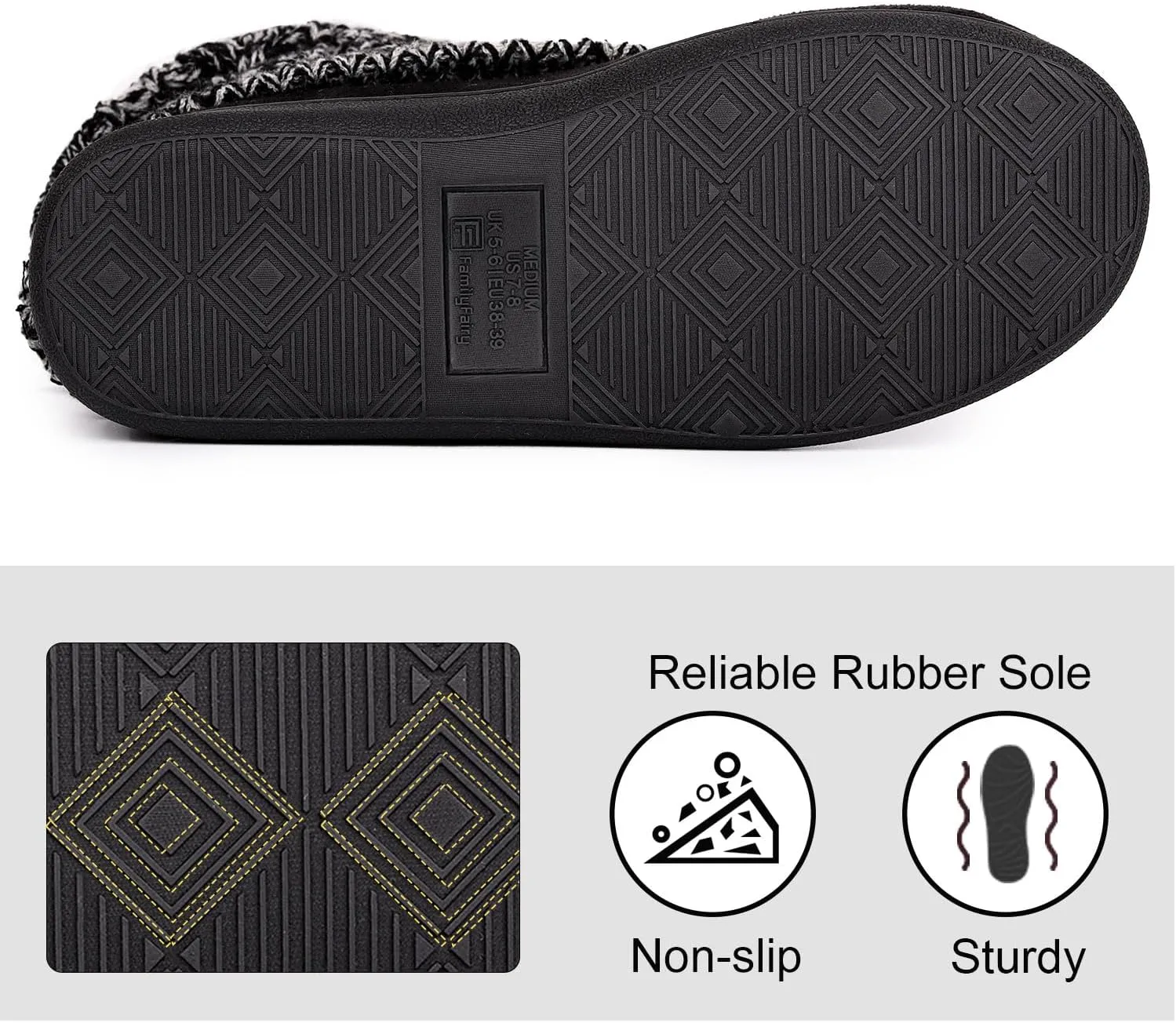FamilyFairy Women's Woolen Yarn Knit Bootie Slippers Comfy Warm Plush Fleece Memory Foam House Shoes for Indoor Outdoor