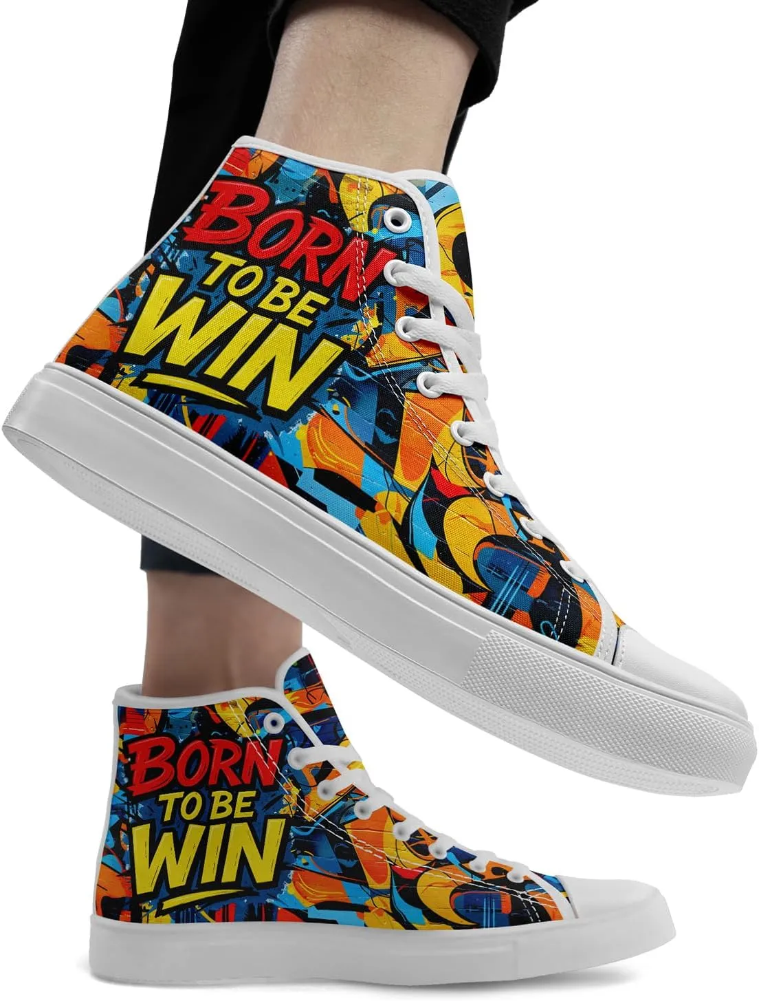 Fashion Graffiti High-Top Sneakers for Men Women Lightweight Stylish Canvas Streetwear Flat Shoes Student Breathable Footwear