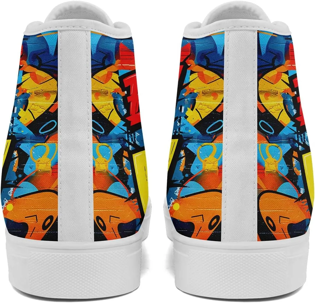 Fashion Graffiti High-Top Sneakers for Men Women Lightweight Stylish Canvas Streetwear Flat Shoes Student Breathable Footwear
